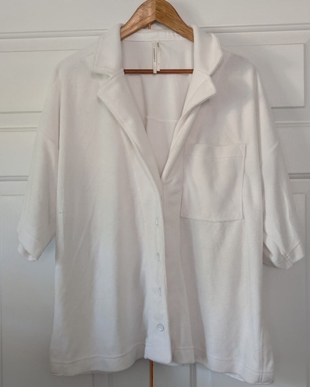 By Anthropologie White Terry Cloth Button Oversized Top